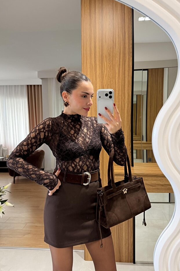 Sovie Kahve Dantel Bluz - 1