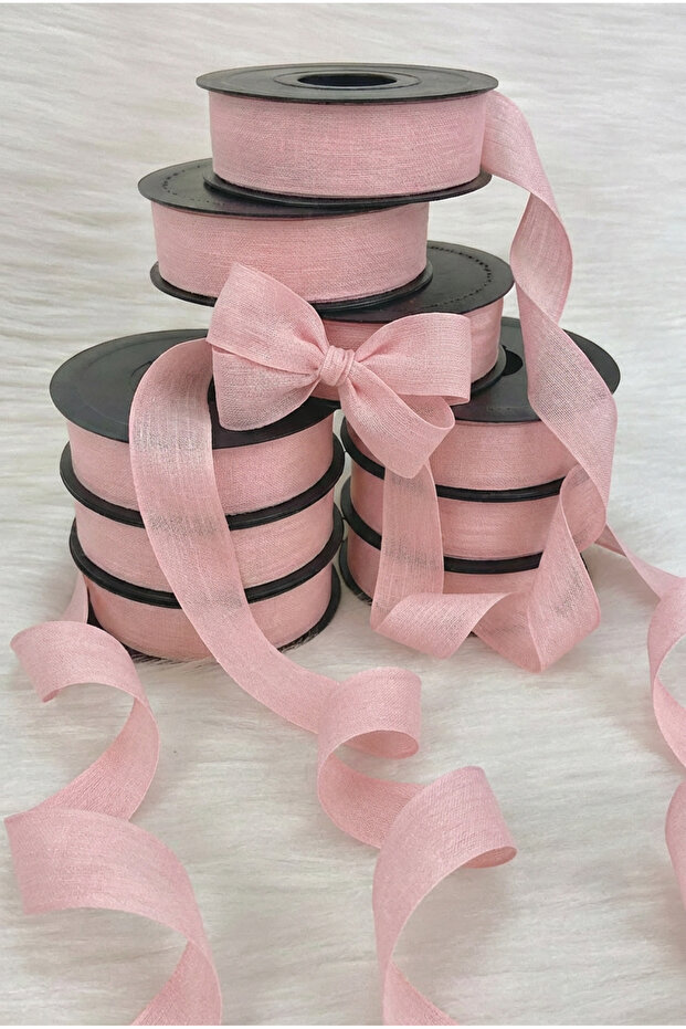 Baby Pink Linen Ribbon with Piping 2.5 cm 20 Meters, Bride, Dowry, Engagement, Dowry Gift, Gift, Decoration, Wedding