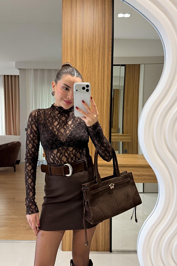 Sovie Kahve Dantel Bluz - 3