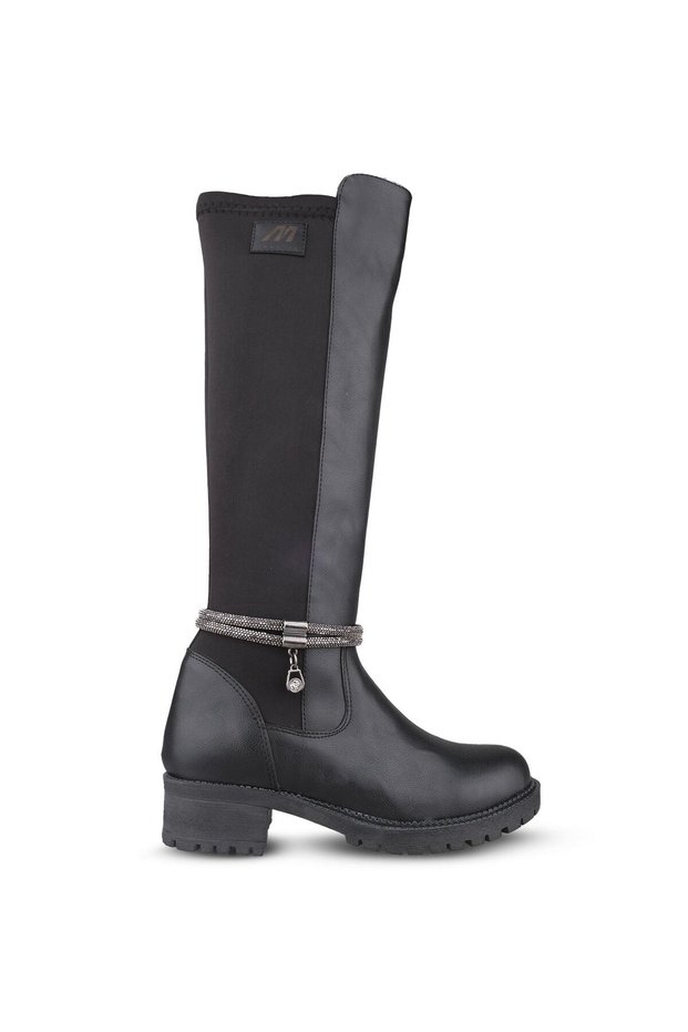 M.P. Comfortable Warm Lined Zippered Long Women's Boots Women's Boots Stone Detailed Cold-Proof Boots