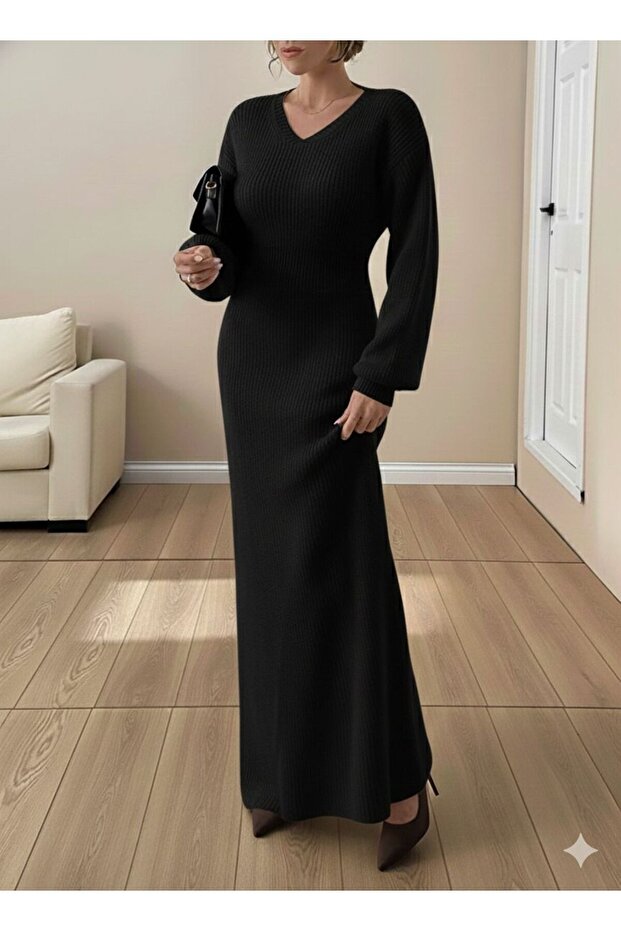 triko elbise v yaka - 1