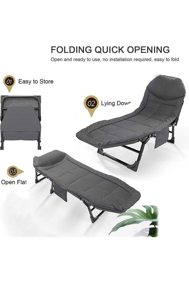 سرير تخييم قابل للطي محمول مع مسند ظهر قابل للتعديل - 4