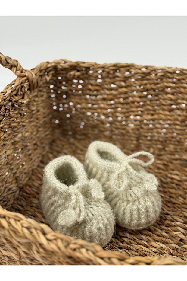 Simli örme bebek patiği / inci beyazı - 4