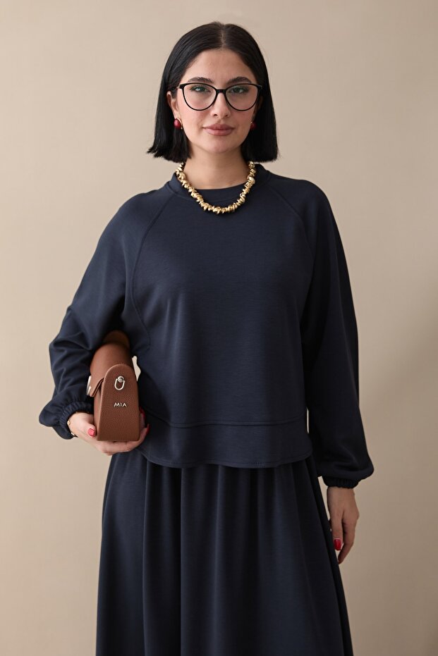 Basic Biyeli Etekli Modal Takım Lacivert - 2