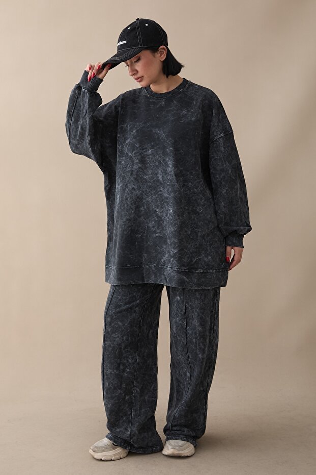 طقم أسود قابل للغسل بثلاث خيوط - 1