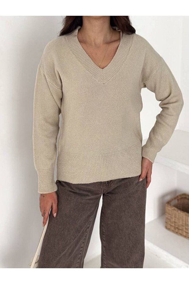 V Yaka Basic Triko Süveter - 3