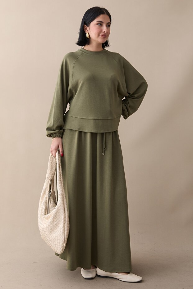 Basic Biyeli Etekli Modal Takım Haki - 6