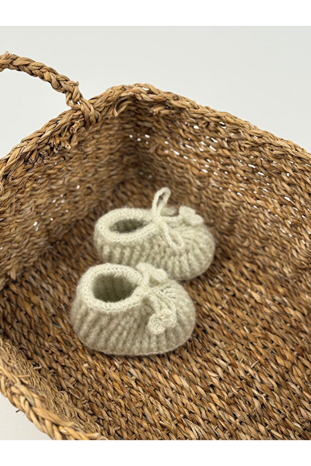 Simli örme bebek patiği / inci beyazı - 2