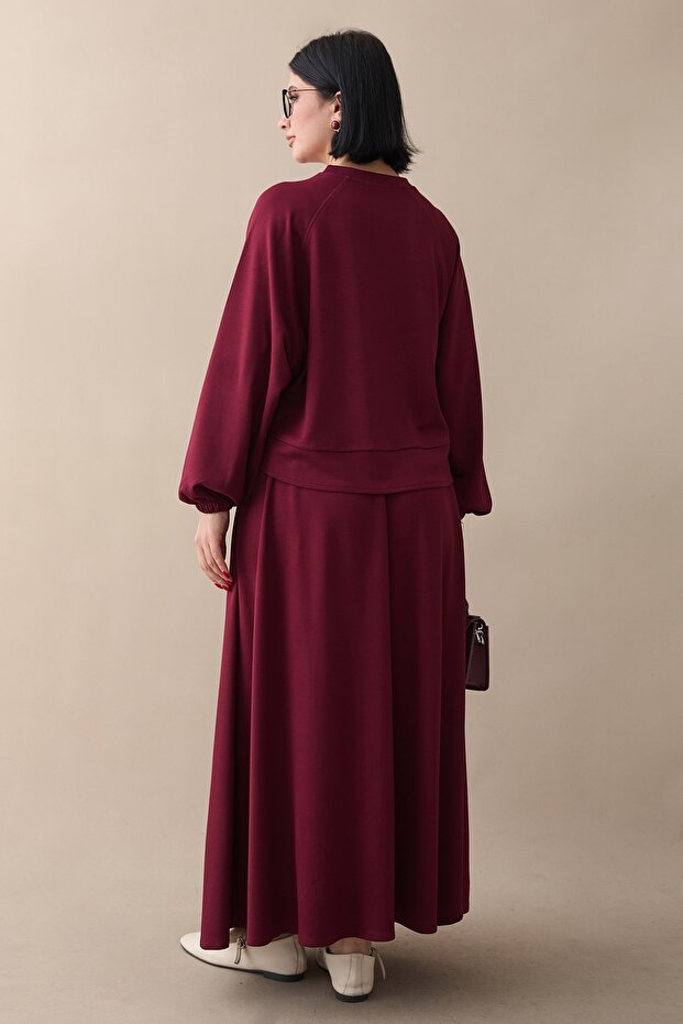 Basic Biyeli Etekli Modal Takım Bordo - 4