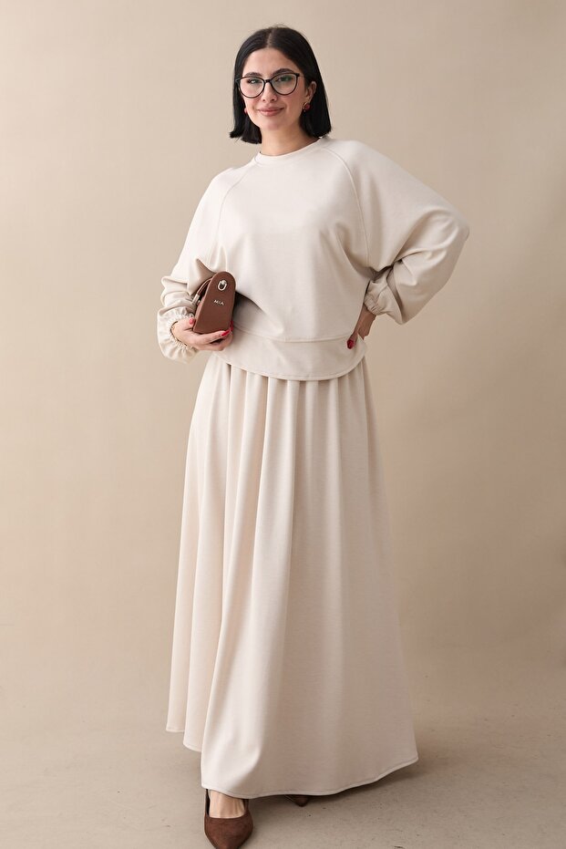Basic Biyeli Etekli Modal Takım Bej - 3
