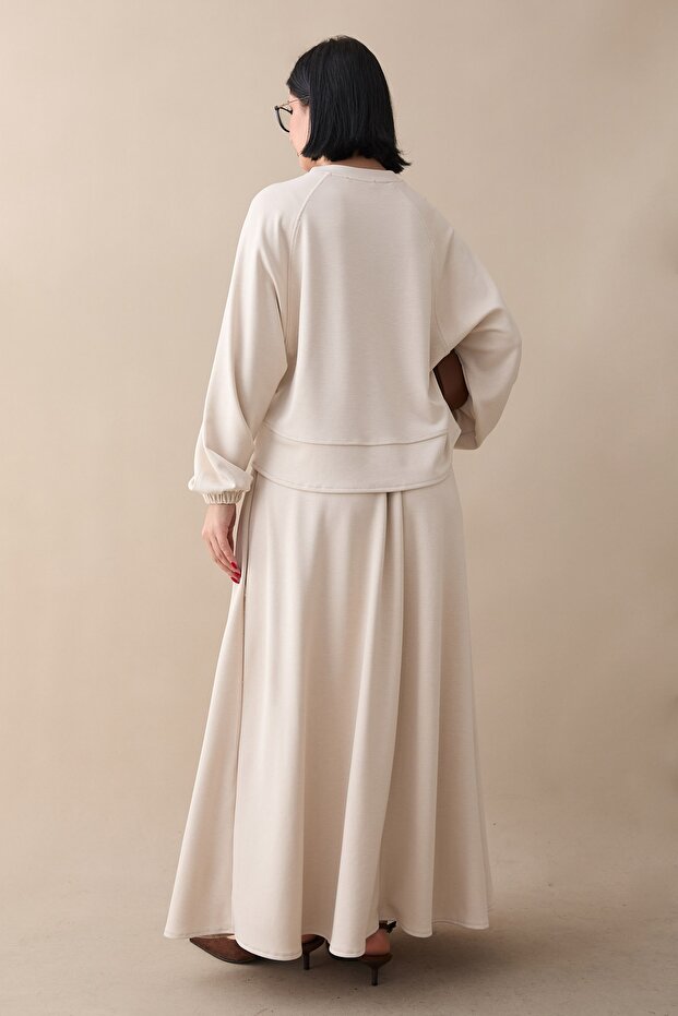 Basic Biyeli Etekli Modal Takım Bej - 4