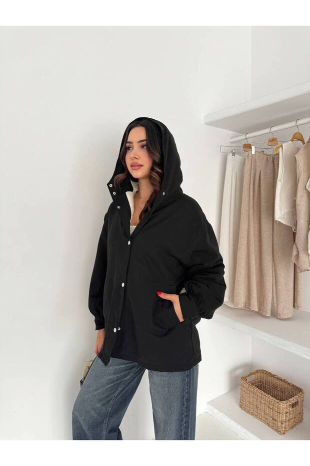 Palton cu glugă căptușit cu pluș - 2