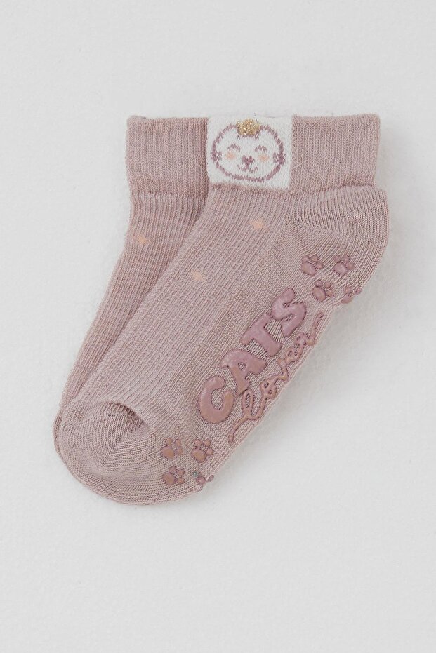Girl's Socks Abs Li Cute Teddy Bear Printed 1-6 Years Old, Dusty Rose