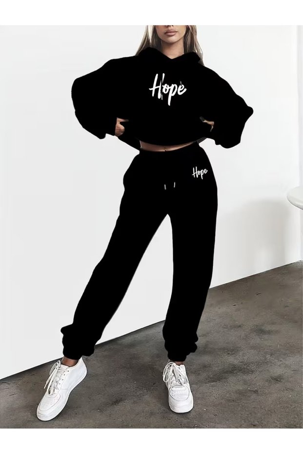 Autumn/Winter New K Hooded Sweatshirt Solid Color Set for Women