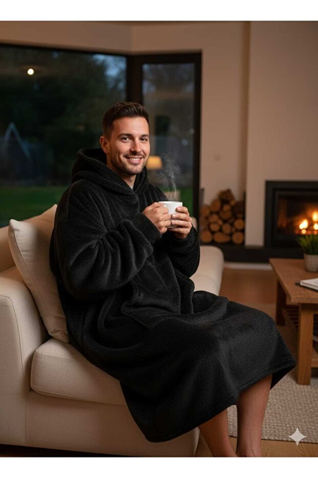 Wellsoft Hooded Wearable Tv Blanket Unisex Oversized Black (1 Piece)