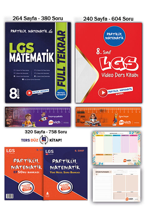 Partikül Matematik 8. Sınıf Lgs Matematik Full Tekrar Video Ders Kitabı Efso Yeni Nesil Soru Bankası Full Set 3 Kitap