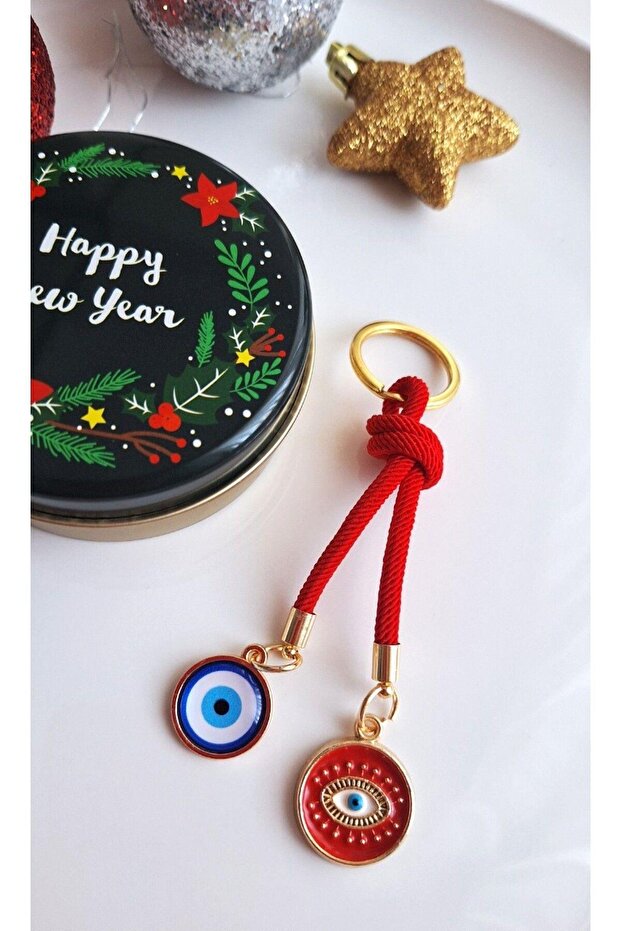 New Year's Gift Red Keychain with Metal Box (Keychain Length 10.5 cm)