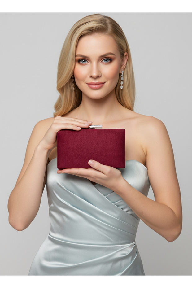 Burgundy Silver Luxury Suede Chain Handle Women's Evening Dress Bag