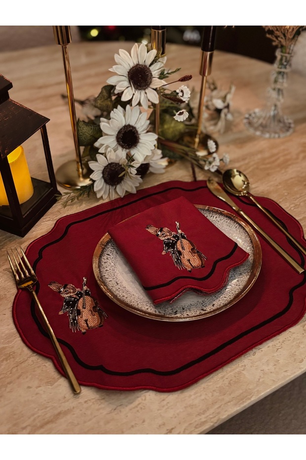 2-Piece Vintage Cello Embroidered Premium Duck Fabric American Tablecloth – Water Repellent Feature
