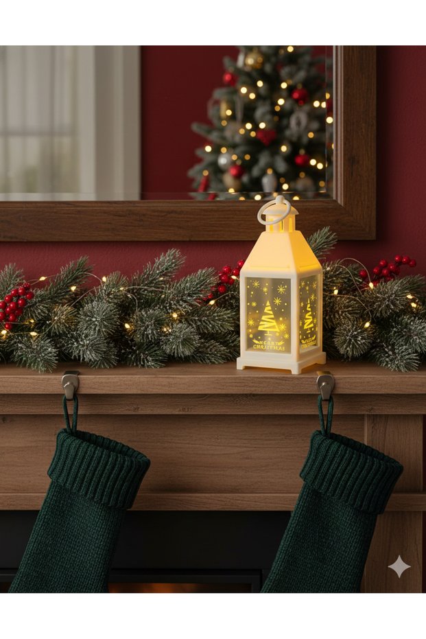 25 cm – New Year's Lantern Led Mirrored White Decorative Lighted Lantern