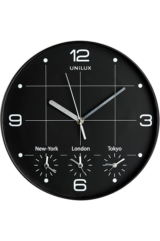 Black Clock World Time Display-Suitable for Shops, Offices, Local