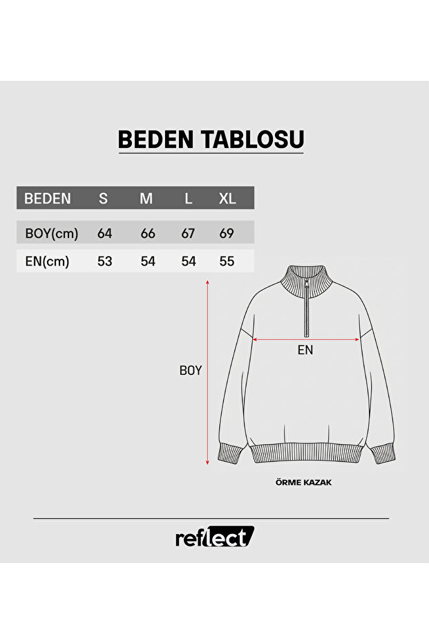 Oversize Yarım Fermuarlı Kazak Kalın Örme - 5