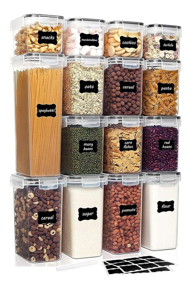 Cereal & Dry Food Storage Containers, BPA Free Airtight Plastic Kitchen Storage Organizer wi