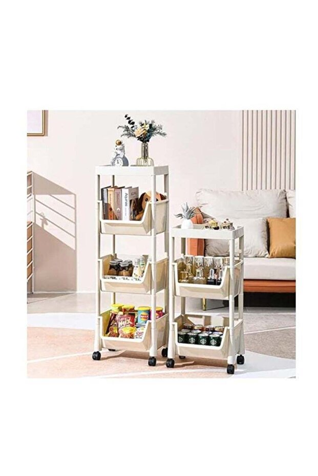 4 Tier Rolling Cart Organizer, Plastic Trolley with Wheels, Multipurpose Utility Cart