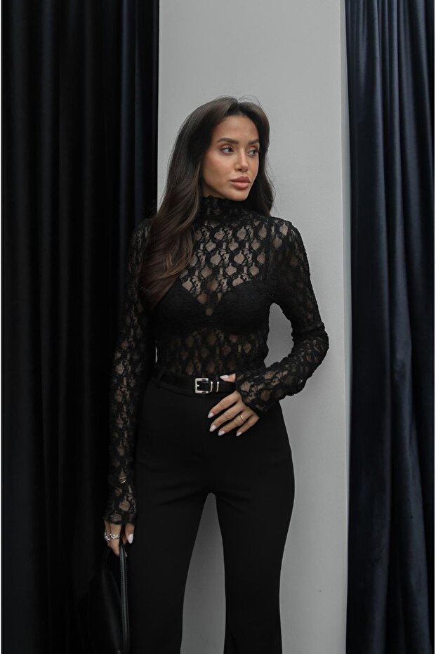 Siyah Monda Dantelli Bluz - 3