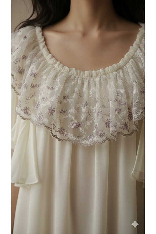 Premium Floral Lace Detailing Short Night Dress