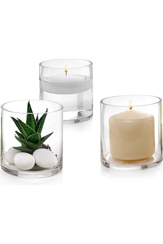Set of 3 Glass Cylinder Vases 4 Inch Tall