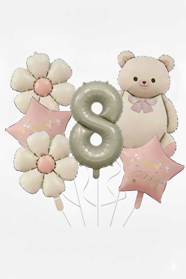 Retro Cream Bear Daisy Foil Balloon Age Balloon Set