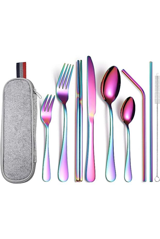 Portable Travel Reusable Utensils Silverware with Case