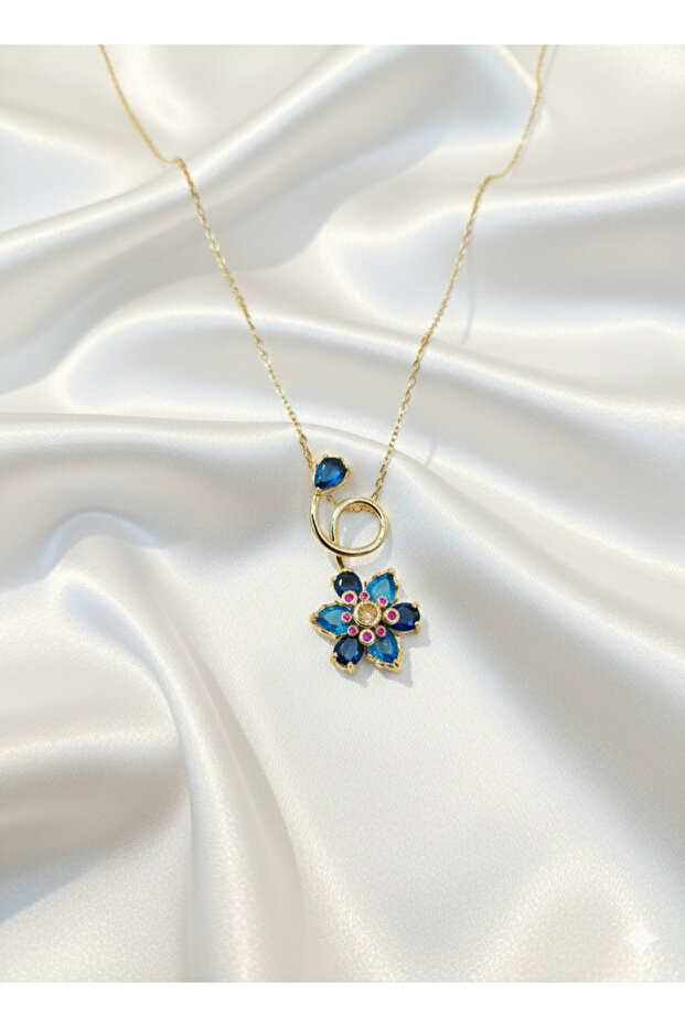 Swar Model Mor Çiçekli Kolye - 2