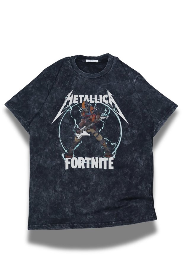 Unisex Metallica Fort.Nite Printed Washable T-Shirt, Oversized Rock Band Themed Retro Tee Shirt