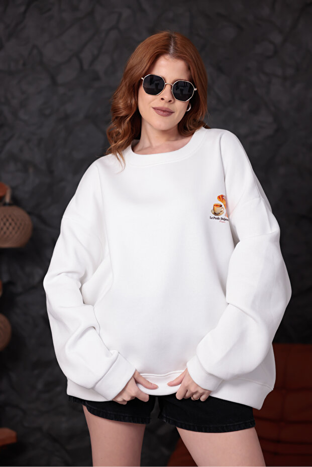 Kadın Oversize Sweatshirt- Ön Arka Baskılı Basic Model