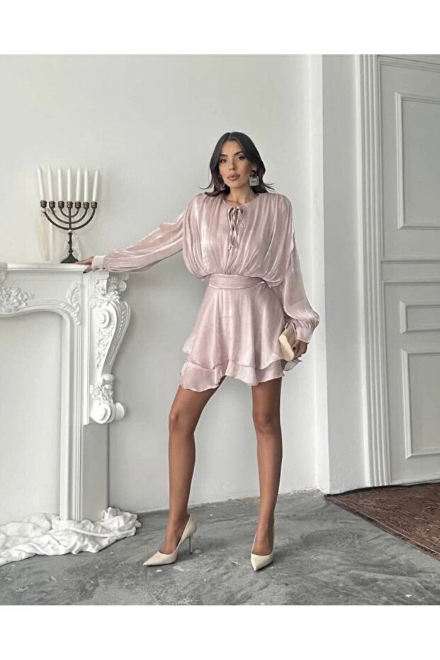 Şifon Pudra Elbise - 7