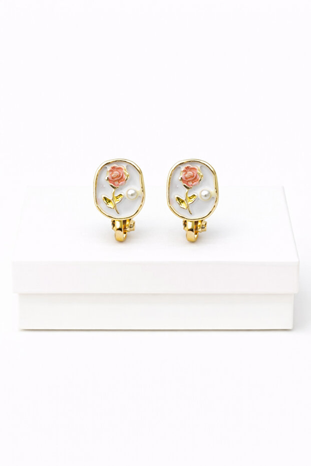 Non-Pierced Children's Earrings with Rose and Heart Design for Children Without Pierced Ears