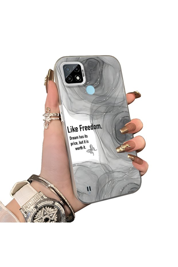 Realme C21 Compatible Silicone Edge Acrylic Back Creative Pattern Protective Case