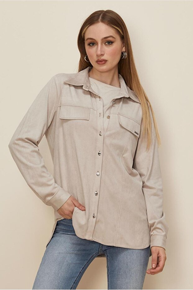 Buttoned Suede Blouse 46133