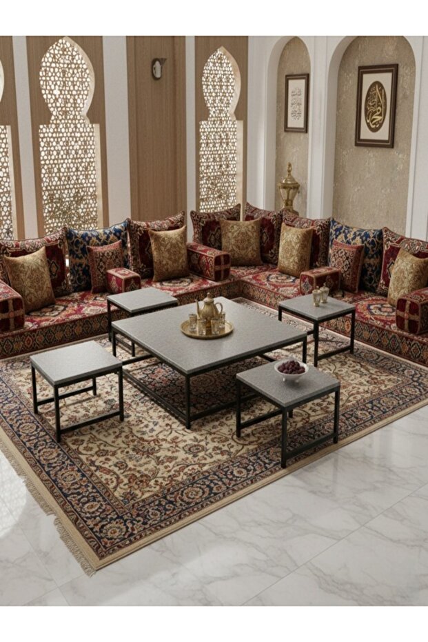 طقم طاولة ضيافة أرضية مودرن 5 قطع- بتصميم مربع أنيق