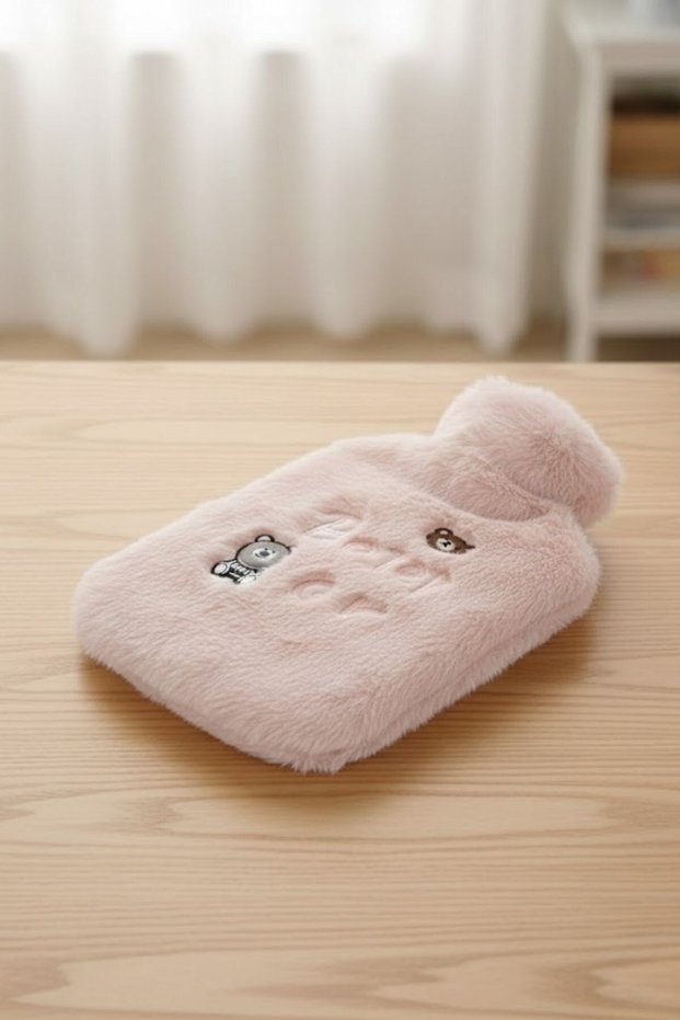 ® Pink Plush Hot Water Bag with Lighted Teddy Bear Figure 1 Lt – Soft Cover, Long-Lasting Warmth