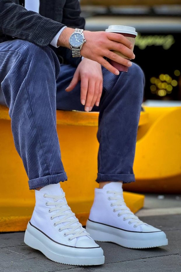 Kb-Cx3 Men's Casual Lace-Up Linen Long Sports Sneaker Shoes Kbt - White