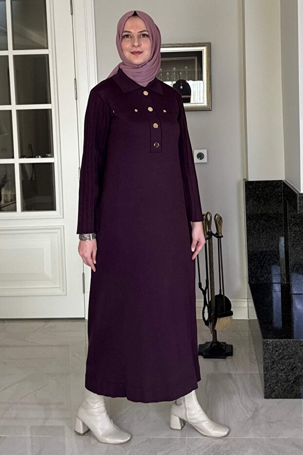 Beste Triko Elbise Mürdüm - 6