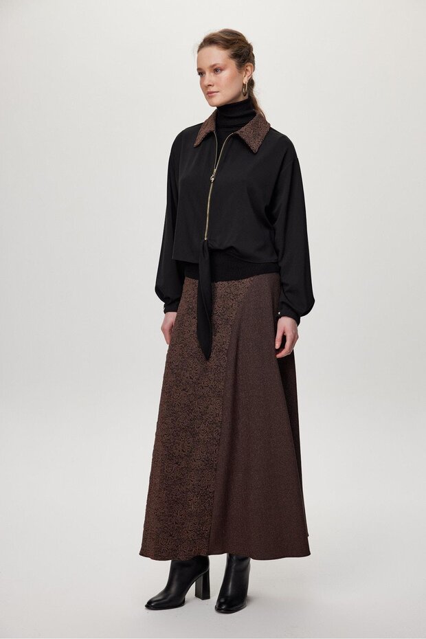 طقم مزدوج بتفاصيل ربط منقوشة TK-1722 - 3