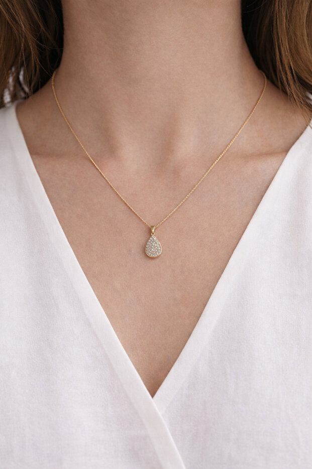 Çelik Taşlı Damla kolye - 1