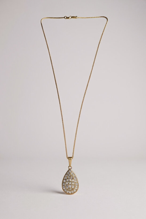 Çelik Taşlı Damla kolye - 3