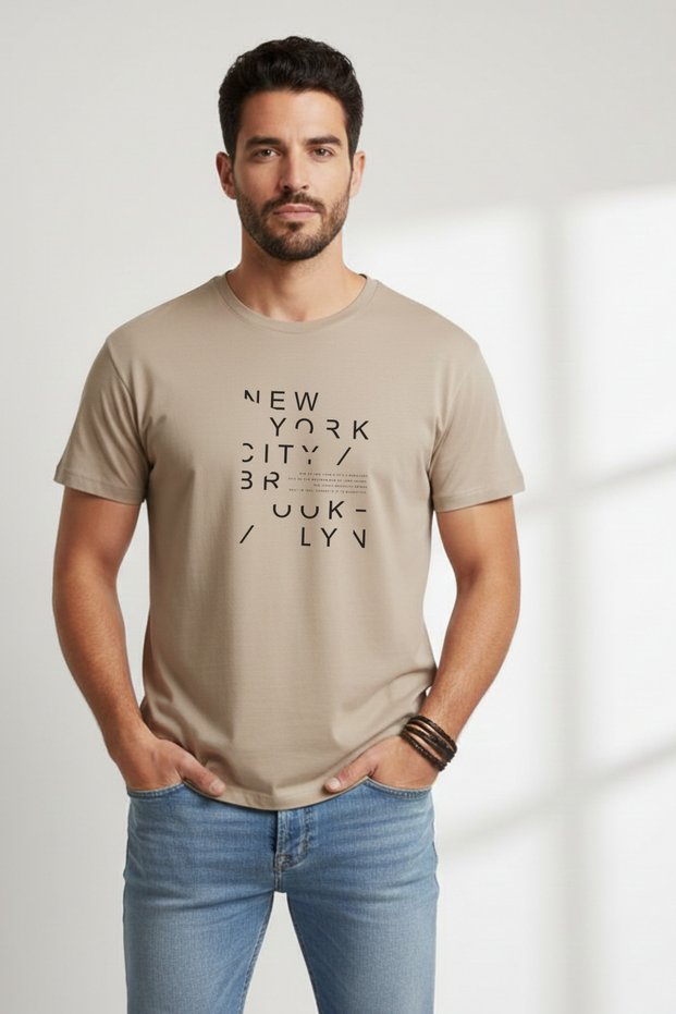Men's New York City Printed Oversized Multi-Color Cotton T-Shirt