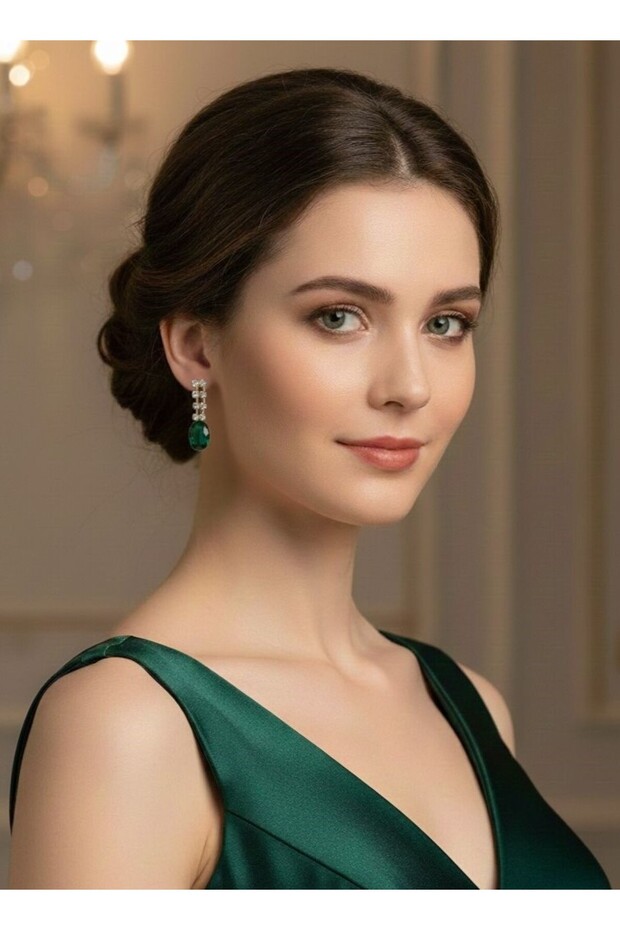 Green Stone Evening Dress Earrings