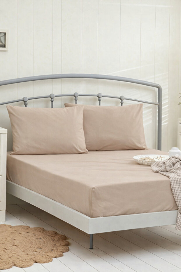 طقم ملاءات مطاطية مزدوجة - بيج - 1